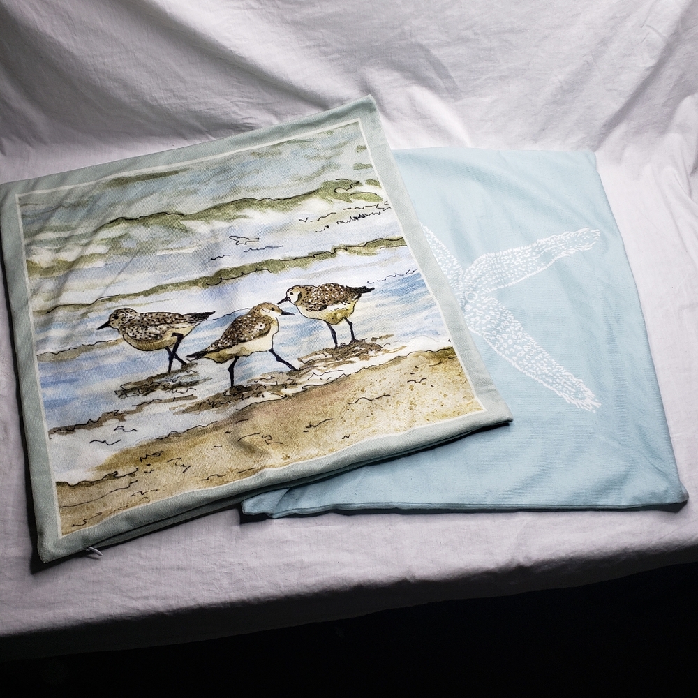 Two Beach Seashore 20 x 20 Accent Pillow Covers Sand Pipers Starfish